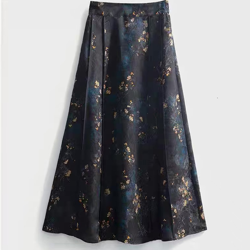 Kineskog stila jacquard oversize midi suknja, visok pojas, poliesterska mješavina, kolazna izrada, ljeto 2025