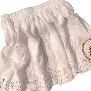 Пола с висока талия и дантелен кант, А‑линия, 100% полиестер, подплата 100% еластан