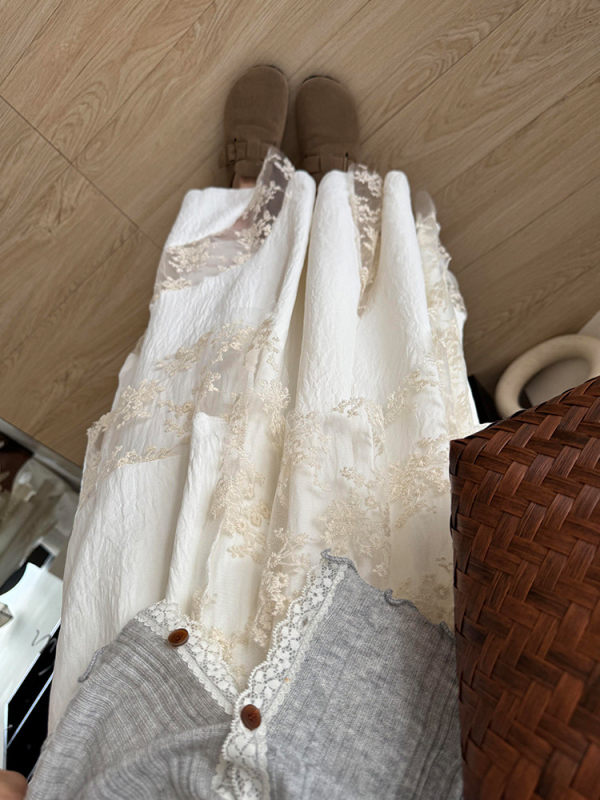 Asimetrična čipkasta suknja za žene, trodimenzionalno krojenje, pamukasto mješovita tkanina s polyesterom i spandeksom, duga suknja, proljeće 2025