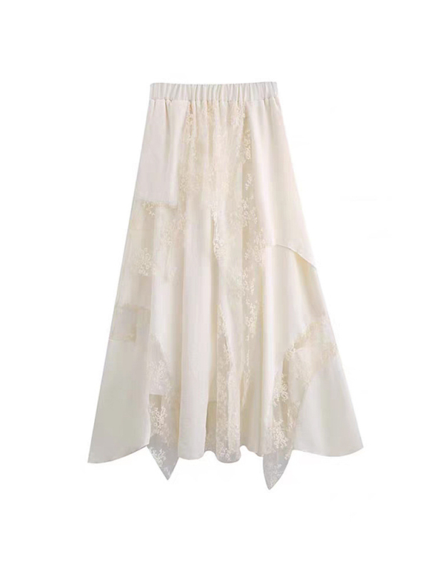Asimetrična čipkasta suknja za žene, trodimenzionalno krojenje, pamukasto mješovita tkanina s polyesterom i spandeksom, duga suknja, proljeće 2025