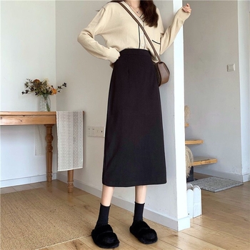 PU midi suknja A-linije, visoki pojas, mikroelastična, srednja duljina