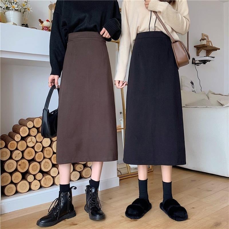 PU midi suknja A-linije, visoki pojas, mikroelastična, srednja duljina