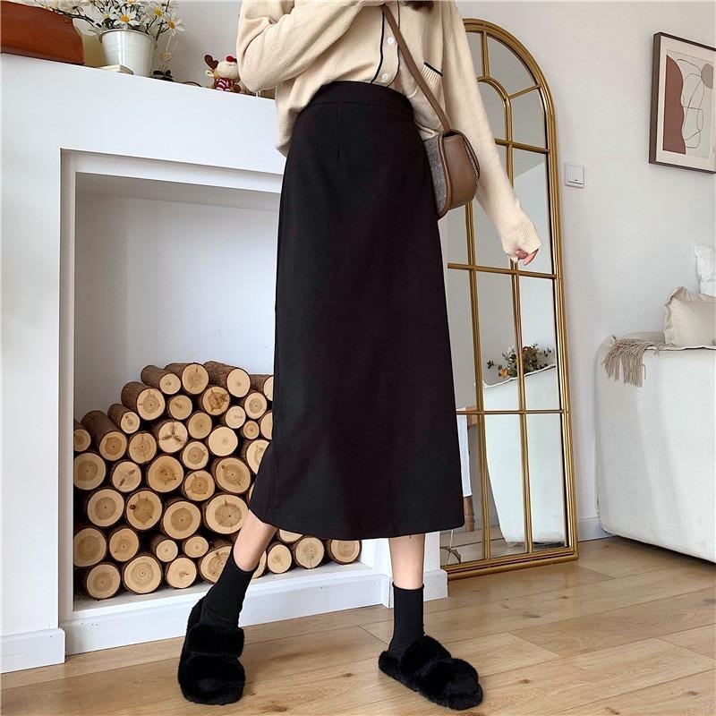 PU midi suknja A-linije, visoki pojas, mikroelastična, srednja duljina