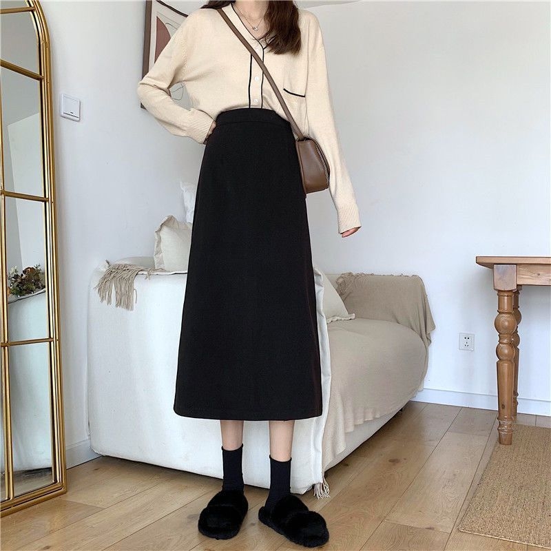 PU midi suknja A-linije, visoki pojas, mikroelastična, srednja duljina