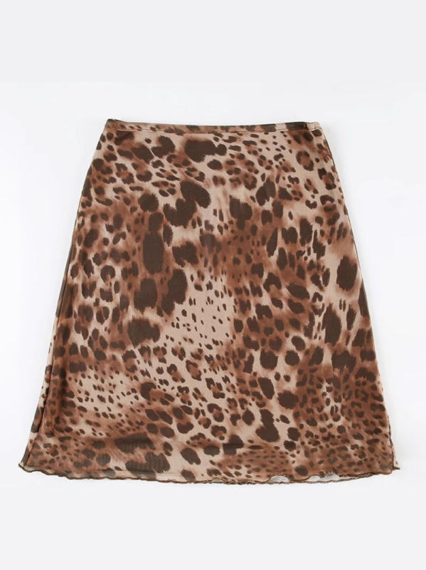 Midi suknja s printom, poliester tkanina, A-linijski kroj, srednja duljina, zapadni street hipster stil, ljeto 2025