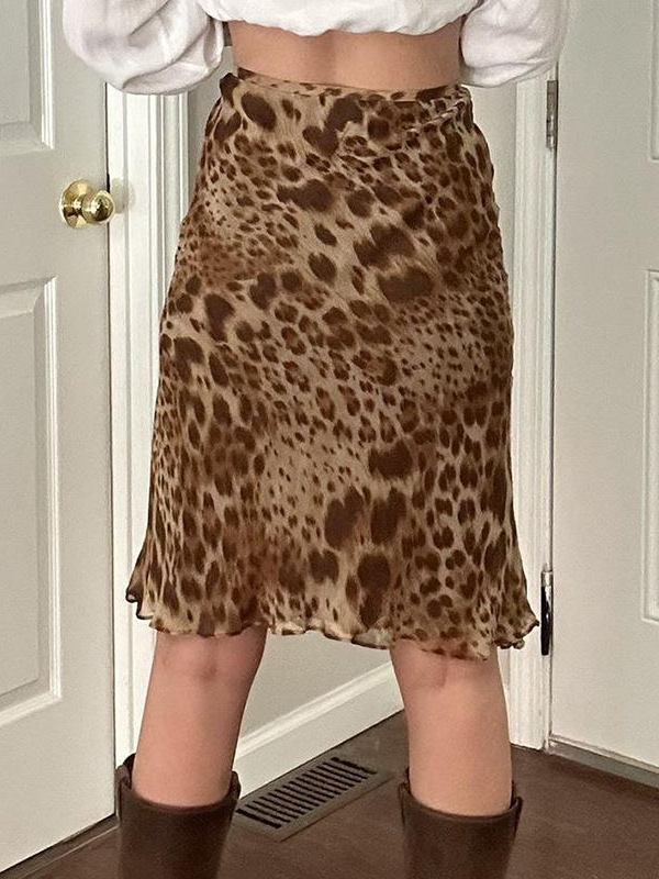 Midi suknja s printom, poliester tkanina, A-linijski kroj, srednja duljina, zapadni street hipster stil, ljeto 2025