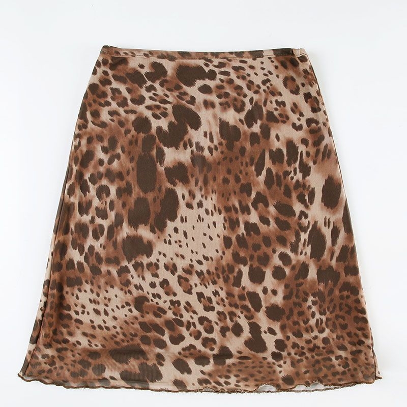 Midi suknja s printom, poliester tkanina, A-linijski kroj, srednja duljina, zapadni street hipster stil, ljeto 2025