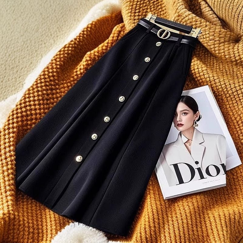 A-line пола със средна дължина, имитационна вълнена материя, органичен памук, микроеластичност