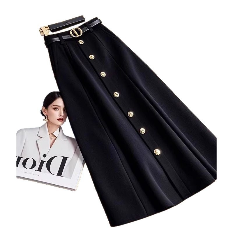 A-line пола със средна дължина, имитационна вълнена материя, органичен памук, микроеластичност