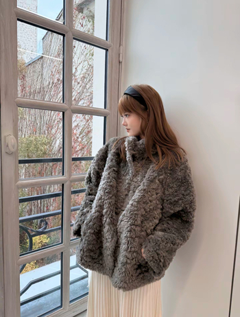 Umelá kožušina krátky zimný kabát, japonsko-kórejský voľný štýl, stojací golier, dlhé rukávy, pre ženy