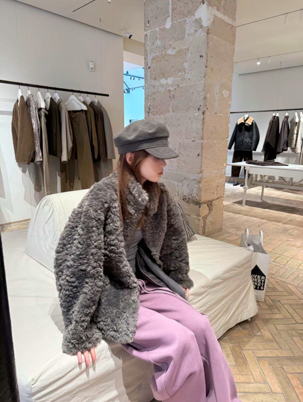 Umelá kožušina krátky zimný kabát, japonsko-kórejský voľný štýl, stojací golier, dlhé rukávy, pre ženy