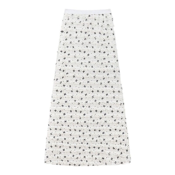 Duga A-linijska suknja s raspucanim cvjetnim uzorkom; Cupro vlakna s elastanom; ljetni casual stil