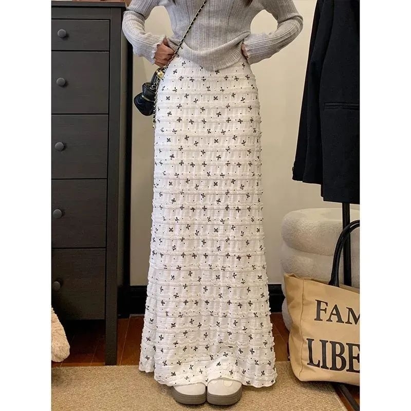 Duga A-linijska suknja s raspucanim cvjetnim uzorkom; Cupro vlakna s elastanom; ljetni casual stil