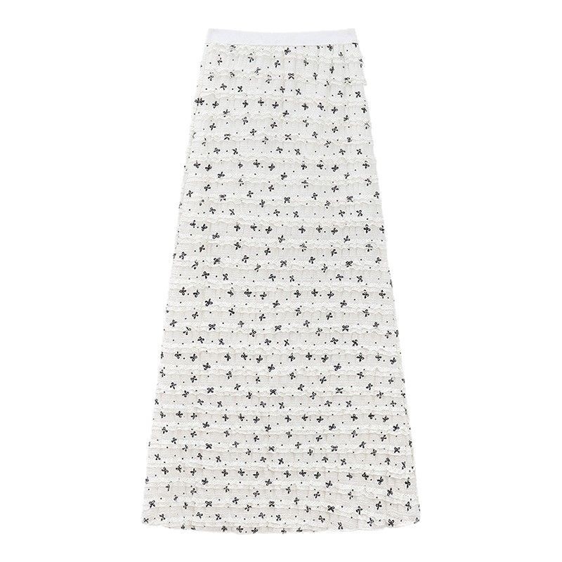 Duga A-linijska suknja s raspucanim cvjetnim uzorkom; Cupro vlakna s elastanom; ljetni casual stil