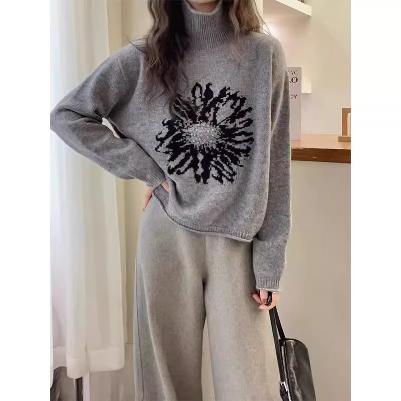 Sveter s jacquardovým vzorom, vysoký golier, hrubá pletenina, zima 2024