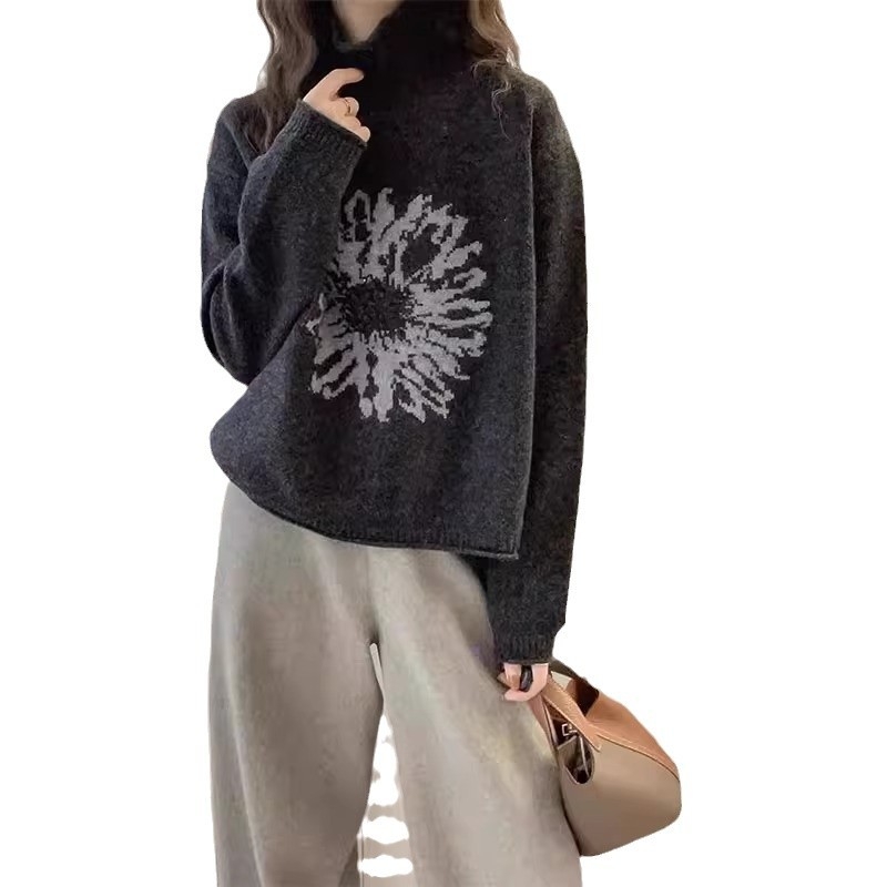 Sveter s jacquardovým vzorom, vysoký golier, hrubá pletenina, zima 2024