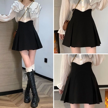 Suknja s visokim strukom, A-kroj, plisirana, uzorak riblje kosti