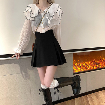 Suknja s visokim strukom, A-kroj, plisirana, uzorak riblje kosti