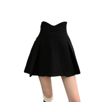 Suknja s visokim strukom, A-kroj, plisirana, uzorak riblje kosti