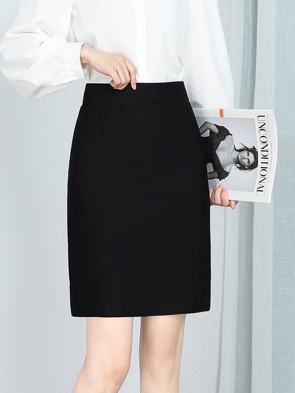 Midi suknja s visokim strukom, elastični pojas, prednji šlic, poliester-spandeks tkanina