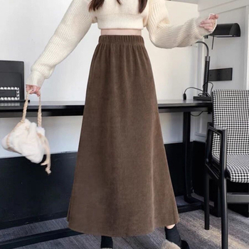 Corduroy A-líniová sukňa s fleece výstielkou, stredná dĺžka, predný rozparok, 95% bavlna, zima 2024