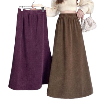 Corduroy A-líniová sukňa s fleece výstielkou, stredná dĺžka, predný rozparok, 95% bavlna, zima 2024