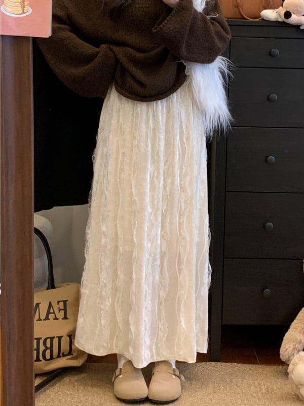 Elegantiška ilga velveto sijoną su A linija ir vintage nėrinių apvada, 95% poliesteris, mikroelastika, pavasaris 2025