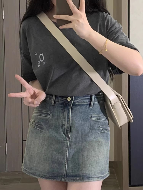 A-line rifľová minisukňa s vysokým pásom, krátka dĺžka, leto 2025, denim látka s bavlnou a polyesterom, voľný štýl
