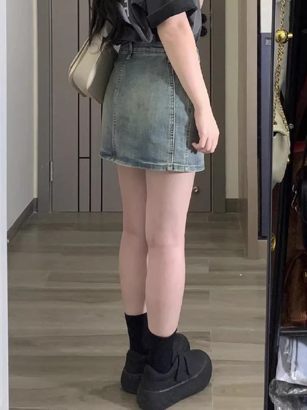 A-line rifľová minisukňa s vysokým pásom, krátka dĺžka, leto 2025, denim látka s bavlnou a polyesterom, voľný štýl