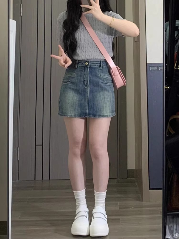 A-line rifľová minisukňa s vysokým pásom, krátka dĺžka, leto 2025, denim látka s bavlnou a polyesterom, voľný štýl