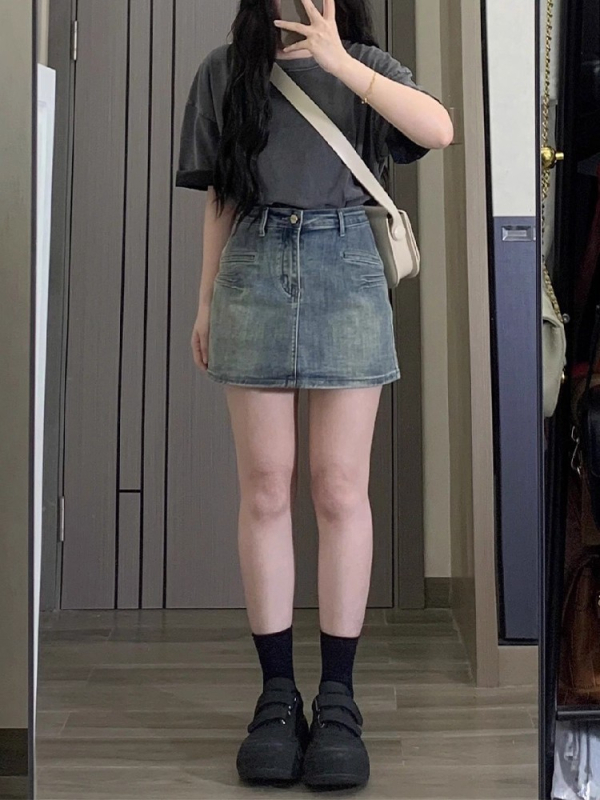 A-line rifľová minisukňa s vysokým pásom, krátka dĺžka, leto 2025, denim látka s bavlnou a polyesterom, voľný štýl