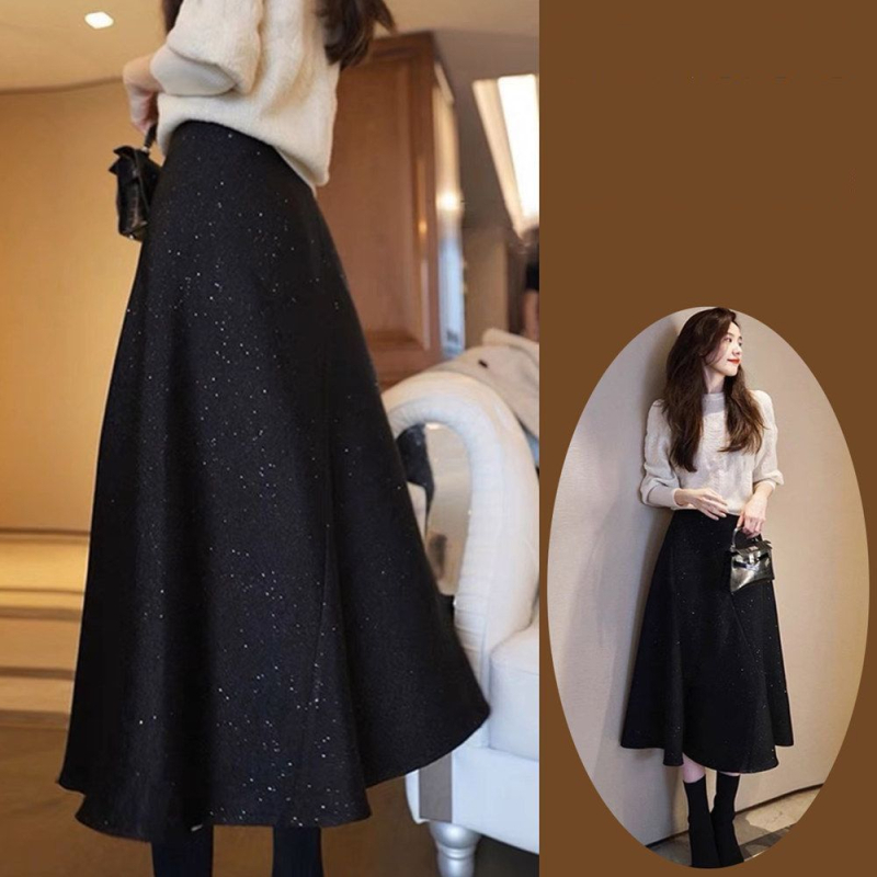 Á-línia sukňa strednej dĺžky, mercerizovaný polyesterový materiál, štýl kráľovnej sestry, jar 2025 vydanie