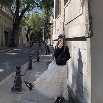 Suknja A-line s slojevitim mrežastim tilom, srednja duljina, 95% poliester, poliester tkivo, bez peglanja, proljeće 2025