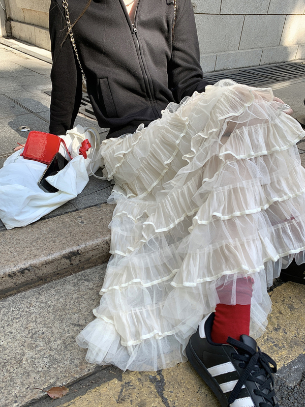 Suknja A-line s slojevitim mrežastim tilom, srednja duljina, 95% poliester, poliester tkivo, bez peglanja, proljeće 2025