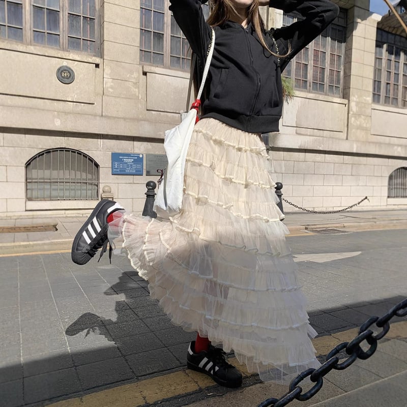 Suknja A-line s slojevitim mrežastim tilom, srednja duljina, 95% poliester, poliester tkivo, bez peglanja, proljeće 2025