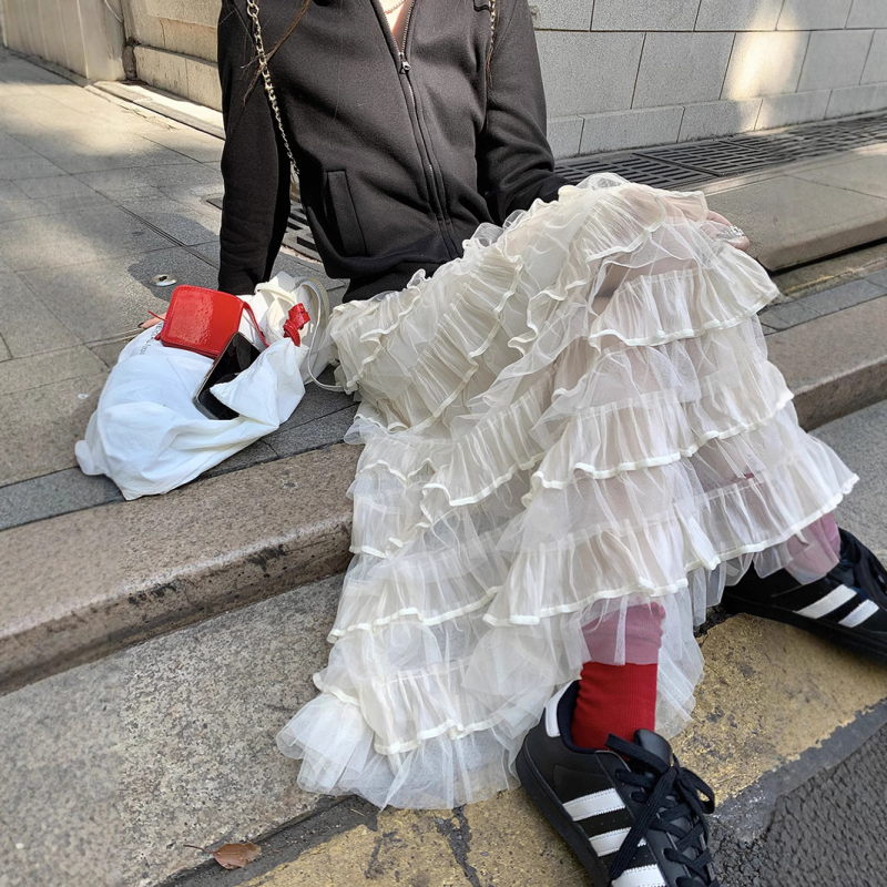 Suknja A-line s slojevitim mrežastim tilom, srednja duljina, 95% poliester, poliester tkivo, bez peglanja, proljeće 2025