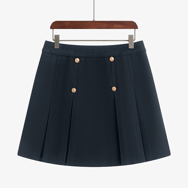 A linijos sijonas, gaivus ir švelnus stilius, vieno atspalvio poliesterio-viskozės mišinys, 70–80% poliesterio, viskozė <30%, mikroelastika, žiemos kolekcija 2025