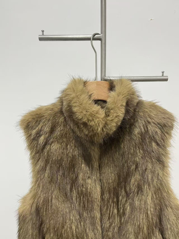 Vesta od umjetne kože bez rukava, stojeći ovratnik, kratka duljina 50–65 cm, poliester materijal