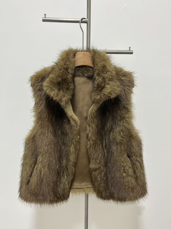 Vesta od umjetne kože bez rukava, stojeći ovratnik, kratka duljina 50–65 cm, poliester materijal