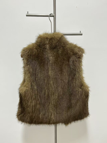Vesta od umjetne kože bez rukava, stojeći ovratnik, kratka duljina 50–65 cm, poliester materijal