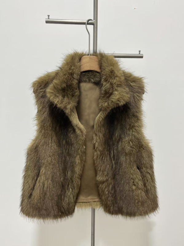 Vesta od umjetne kože bez rukava, stojeći ovratnik, kratka duljina 50–65 cm, poliester materijal