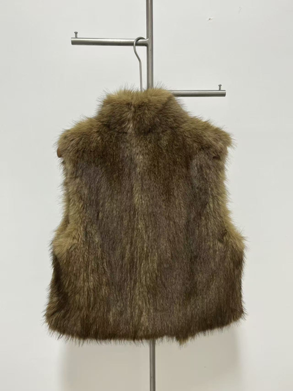 Vesta od umjetne kože bez rukava, stojeći ovratnik, kratka duljina 50–65 cm, poliester materijal