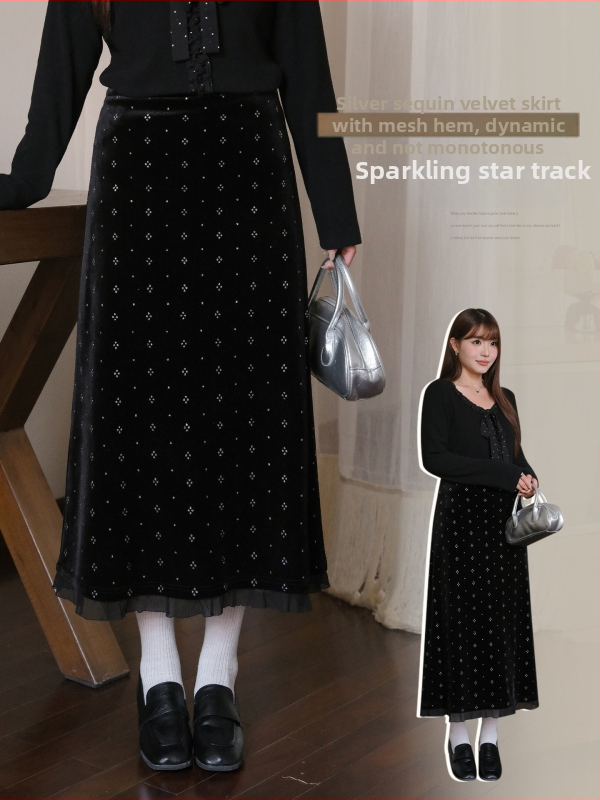 Sijona: aukštos juosmens velūro gėlių raštu, A linijos siluetas, fleece pamušalas