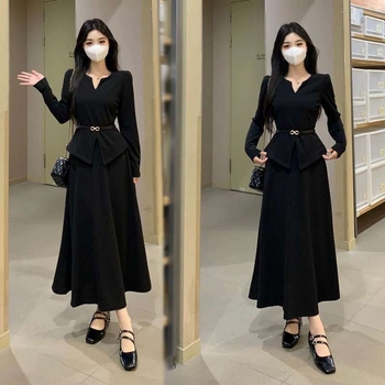 Daugių dydžių moterų sijono kostiumo komplektas su ilga rankove topu ir mini sijonu - Ruduo 2025, poliesteris, spausdinimas ir dažymas