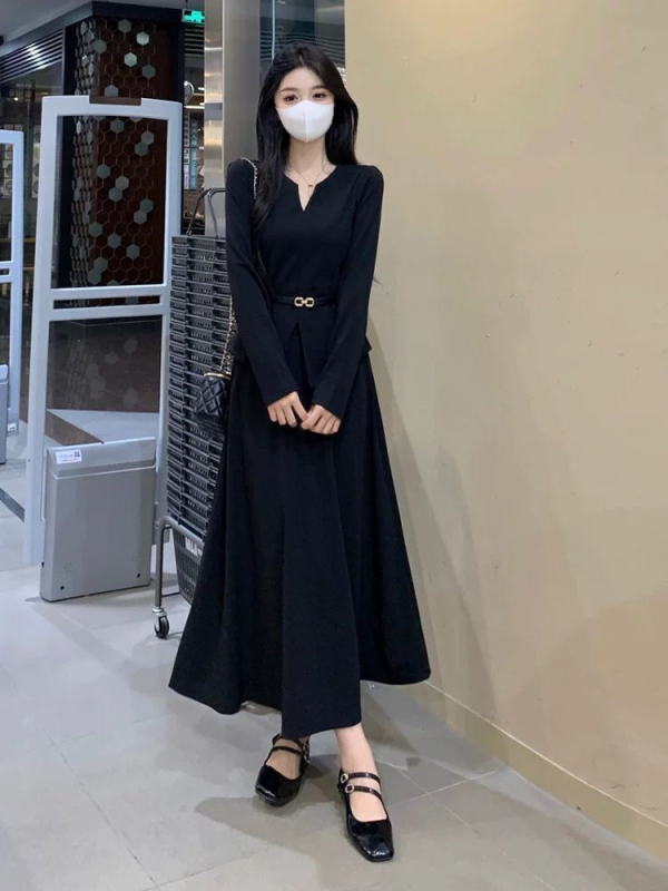 Daugių dydžių moterų sijono kostiumo komplektas su ilga rankove topu ir mini sijonu - Ruduo 2025, poliesteris, spausdinimas ir dažymas