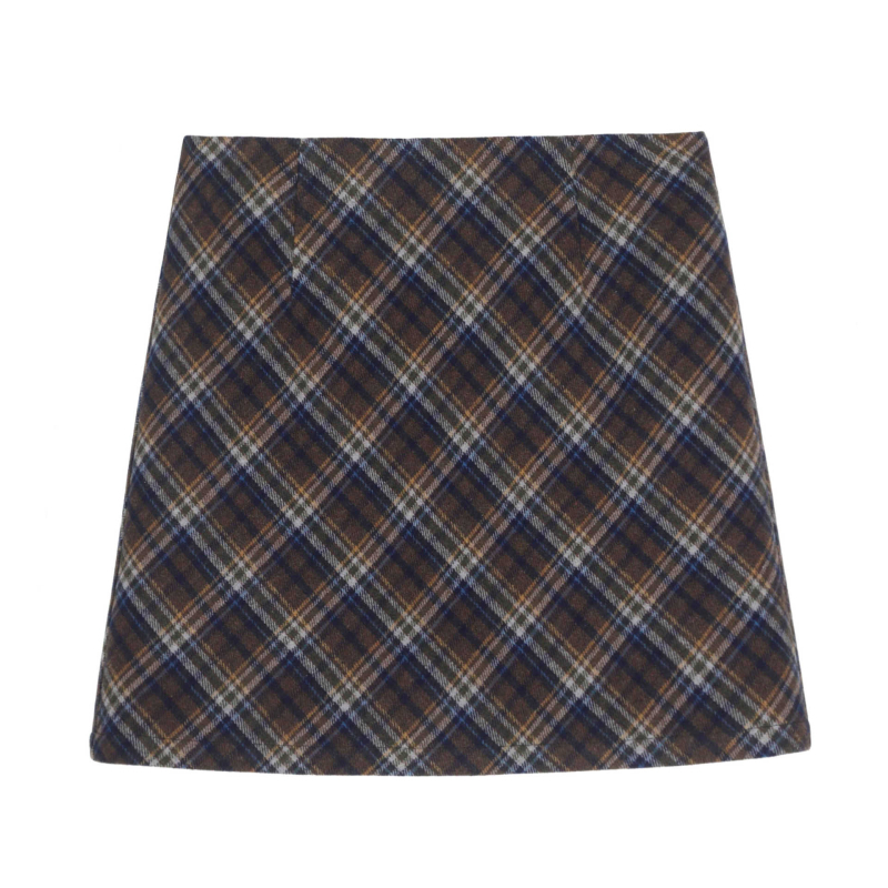 Moteriška A-linijos vilnos languoto sijono, aukštas liemuo, žiema 2025, sudėtinga siuvimo konstrukcija, poliesteris 95%+