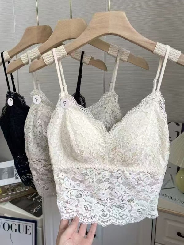 Čipkasti top za donji veš s jastučićima za grudi, francuski stil, otvoren leđa, uski kroj