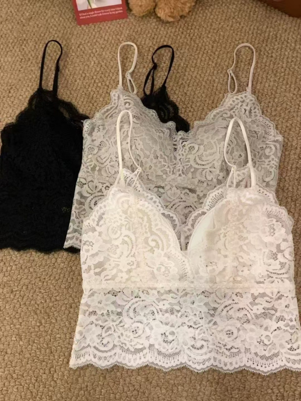 Čipkasti top za donji veš s jastučićima za grudi, francuski stil, otvoren leđa, uski kroj