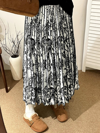 Naili plus veličine kineskog stila plisirana pletena midi suknja - mikroelastična, srednja duljina, zima 2025