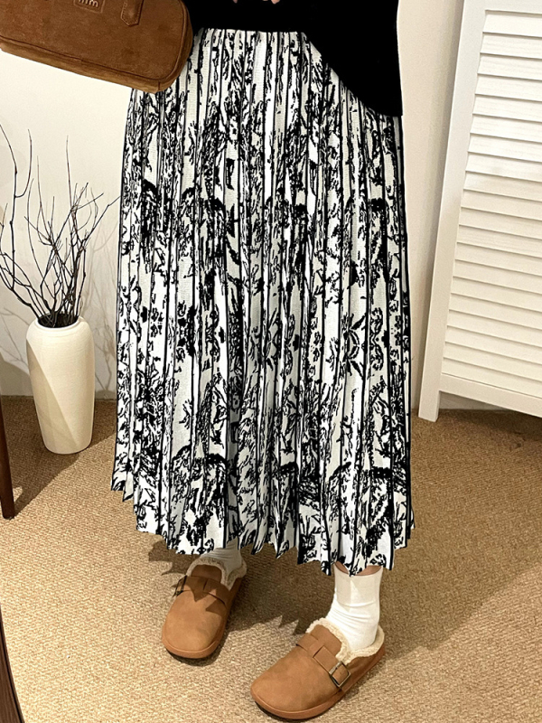 Naili plus veličine kineskog stila plisirana pletena midi suknja - mikroelastična, srednja duljina, zima 2025